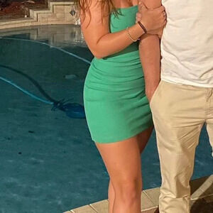 Zara Ribbed Bodycon Mini Dress Skinny Strap Green  Size Small